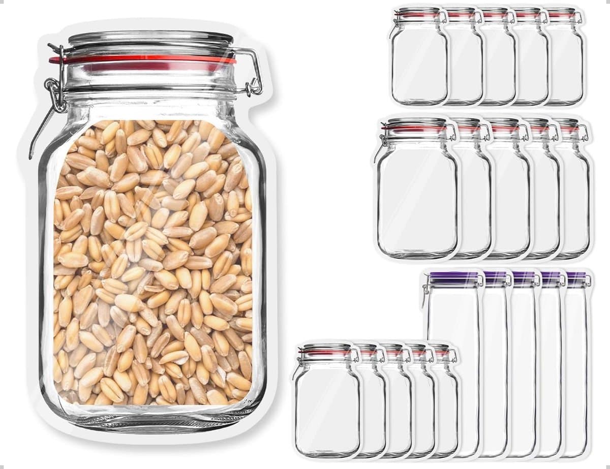 Herbruikbare opbergzakken met rits en verticale bodem - Set van 20 voor voedsel, snacks, vlees en groenten
