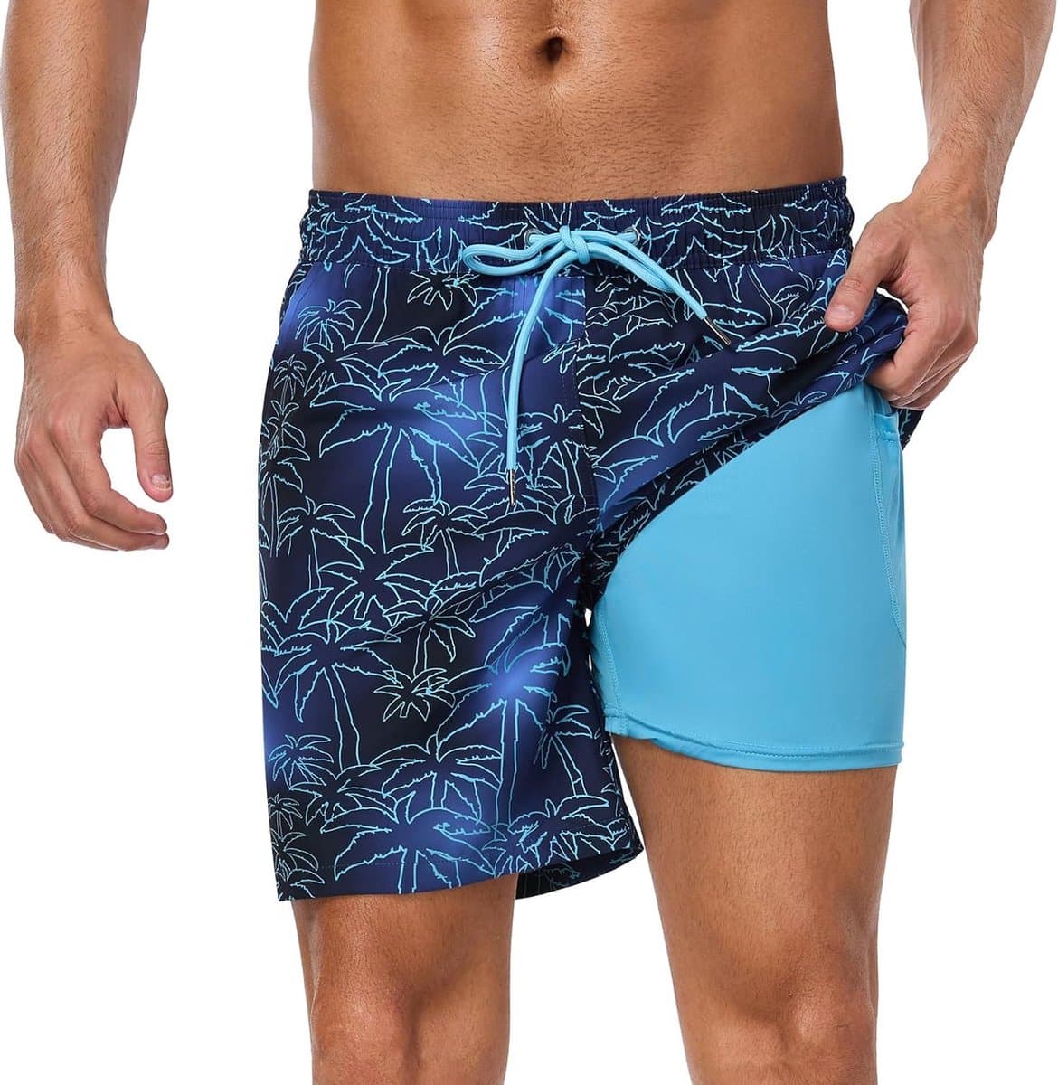 Heren Zwemshorts met Dubbele Laag, Sneldrogend en Compressie, Ideaal voor Surfen en Sporten met Praktische Zakjes