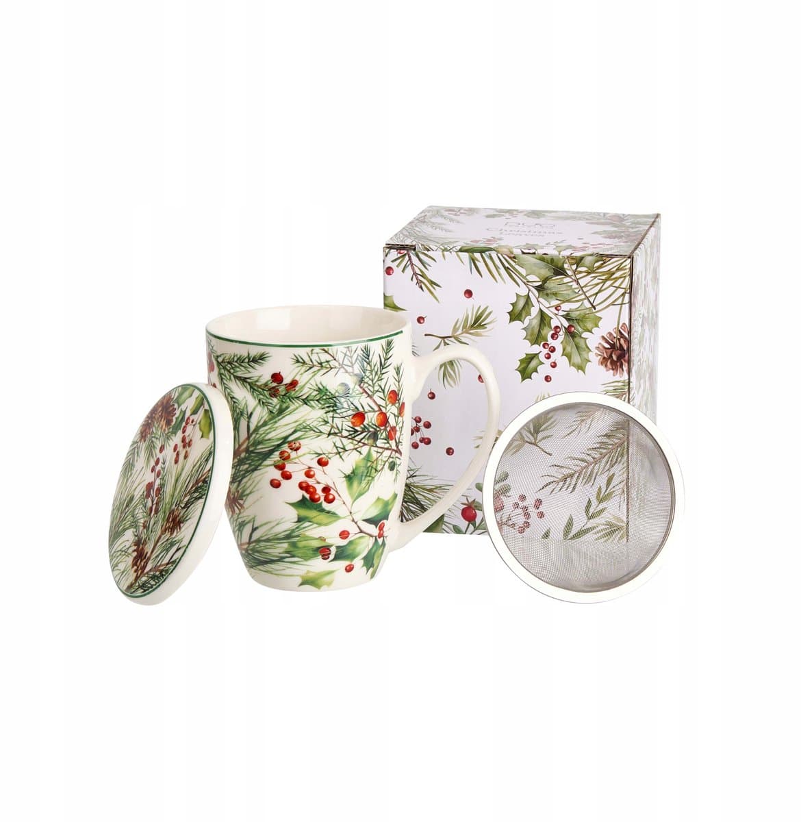 Duo Kerst Mok met Infuser KERSTBLADEREN - Porselein