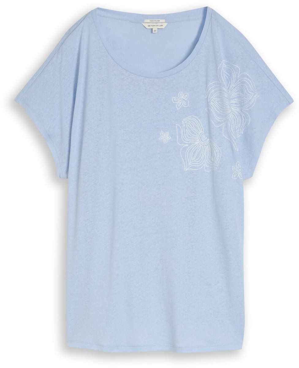Tom Tailor - Plus Size - T-shirt met linnen - Maat 54 - Kentucky Blue
