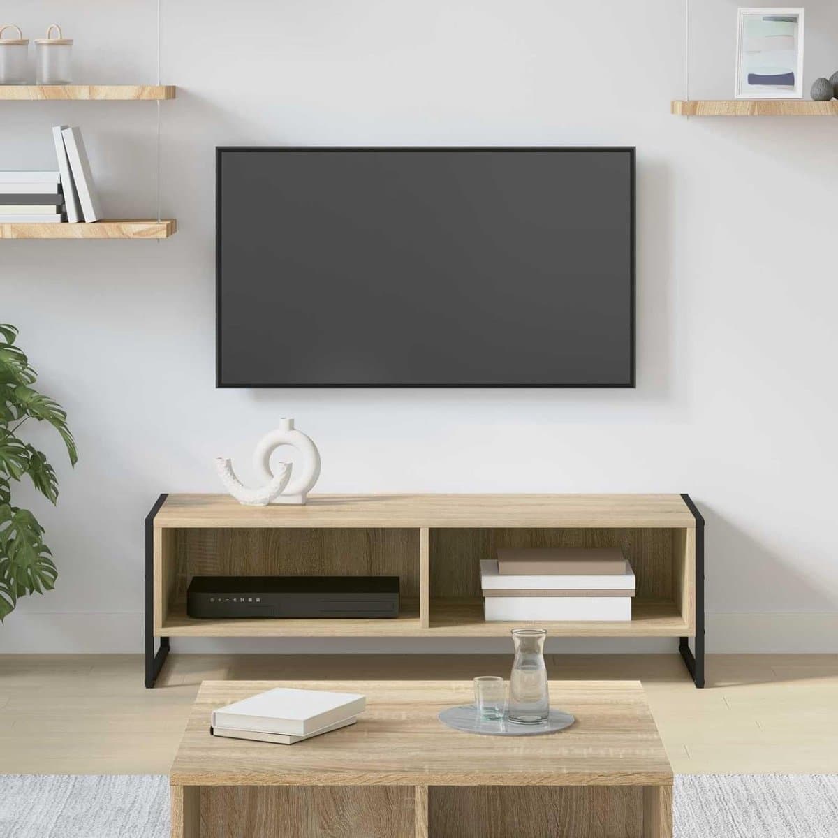 Tv-meubel hout - Mediabureau tv-kast - Woonkamer inrichten - Industriële vormgeving - 100 x 365 x 305 cm - Sonoma-eiken
