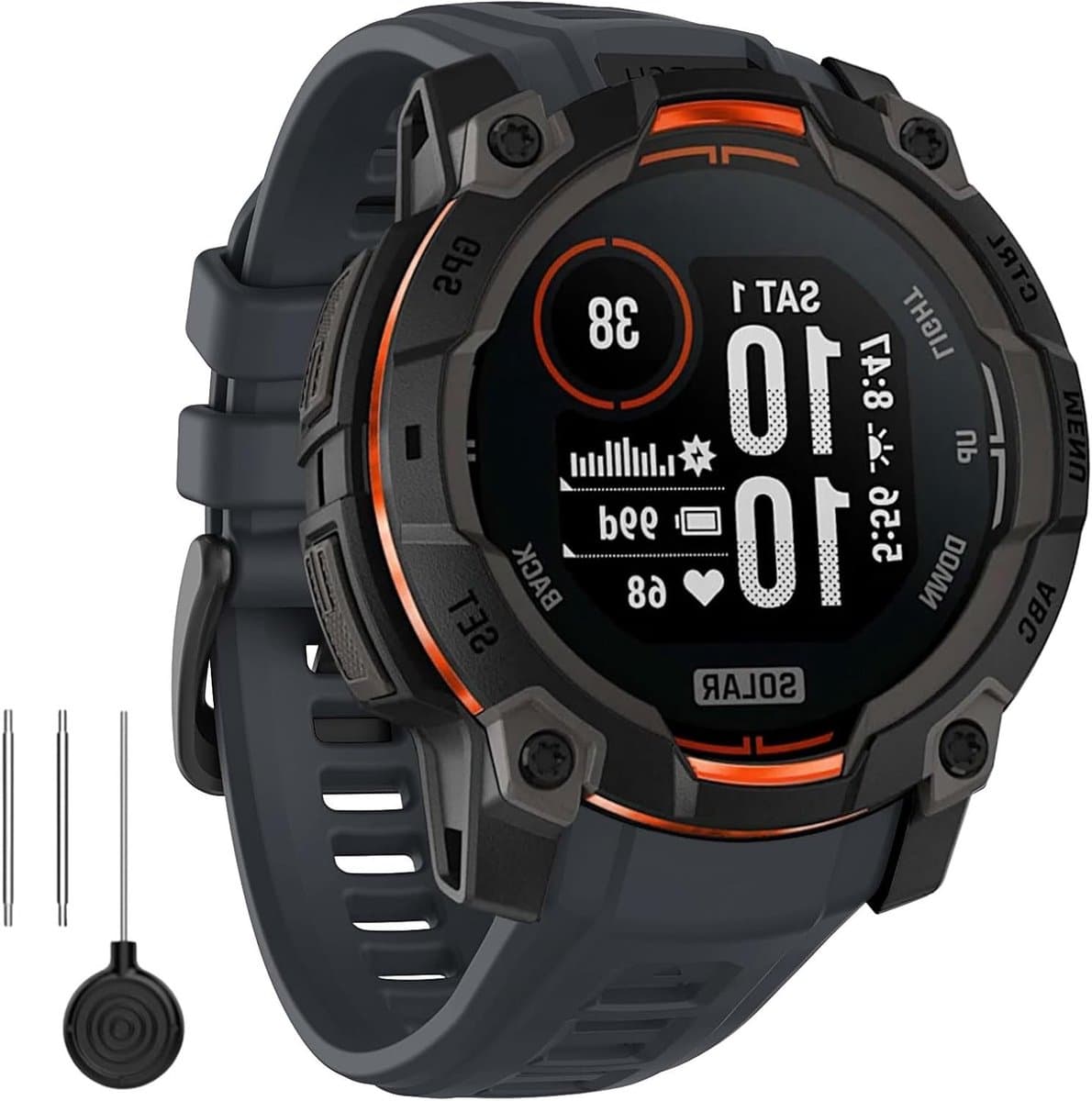 Verstelbare rubberen sporthorlogeband voor Garmin Instinct 3 Solar en Amoled 45mm, waterdicht en lichtgewicht vervangband in grafietgrijs