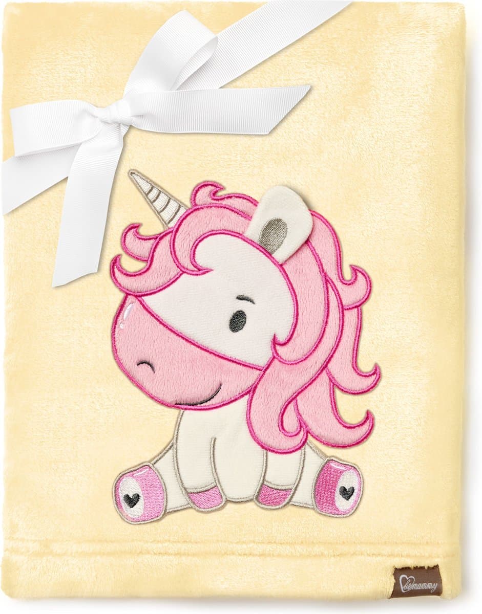 Be Mammy Babydeken - Dekbed - Kinderdeken - Wiegdeken - Dekentje Baby - 76 x 102 cm - Geel - Eenhoorn - BE-BE20-168-BBL