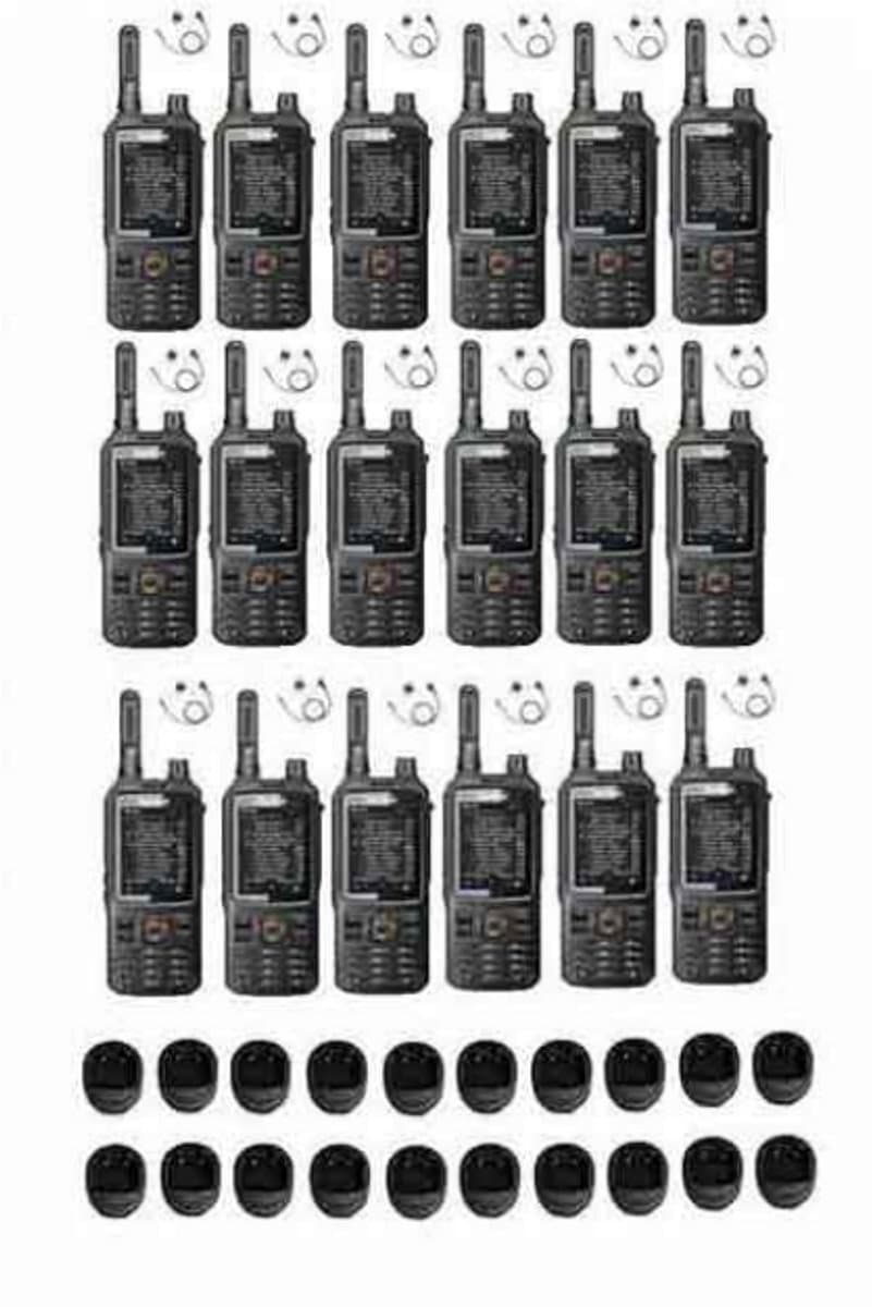 Set van 18 Inrico T320 V2 4G LTE Zello Portofoon, GPS, Wifi met tafellader en D-shape oortje