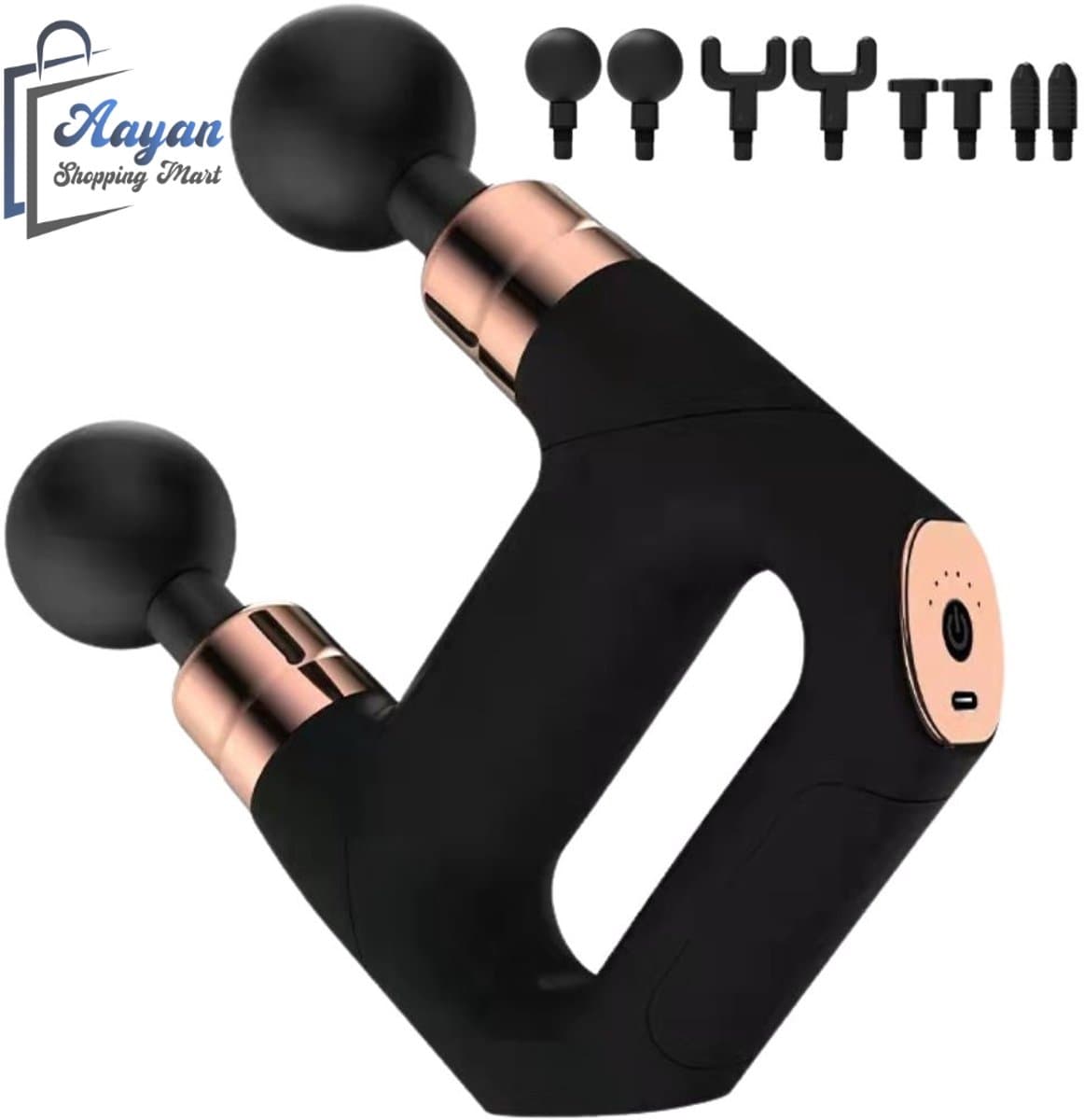 Massage Gun – Dubbele Lichaams- en Rugmassager met 8 Opzetstukken – 69418