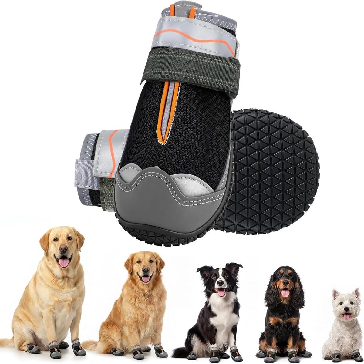 Hondenschoenen - Hondenlaarsjes Pootbeschermers - Bescherming Hete Ondergrond - Ademend Mesh Materiaal - Maat 5 - Zwart Oranje
