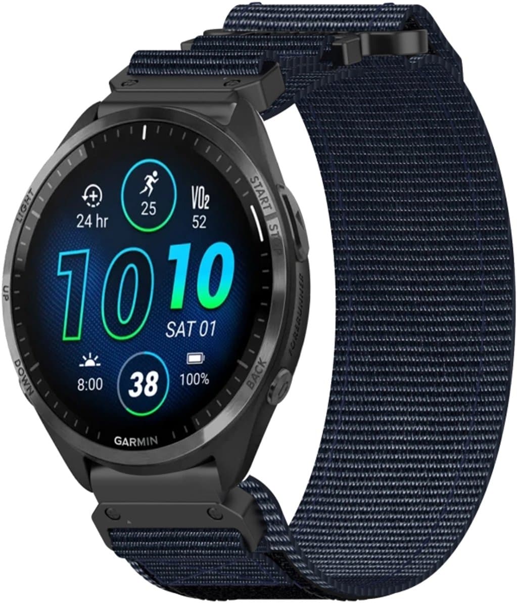 Voor Garmin Forerunner 965 22 mm nylon klittenbandsluiting horlogeband (blauw)