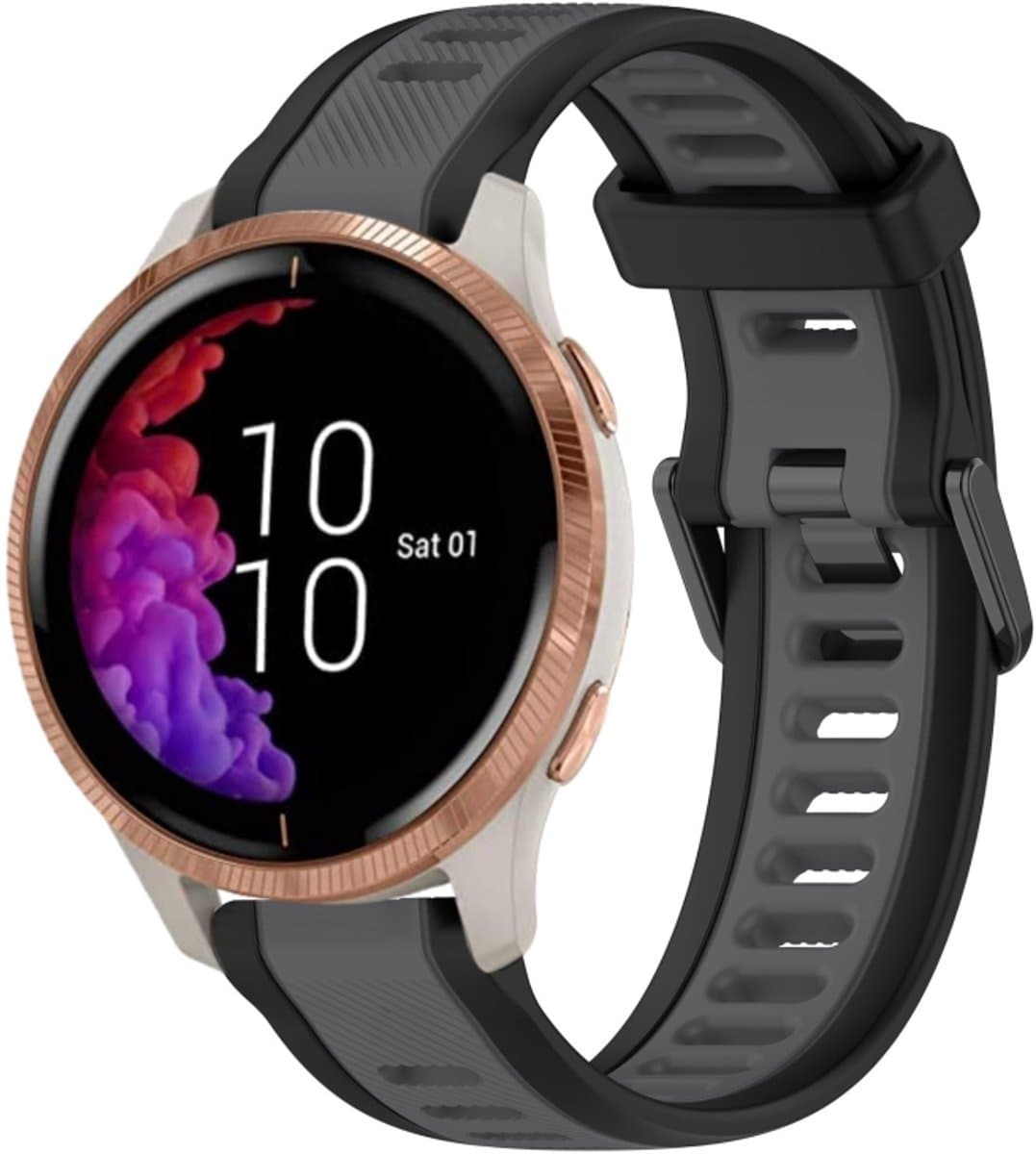 Voor Garmin Venu 20 mm tweekleurige siliconen horlogeband met textuur (grijs + zwart)