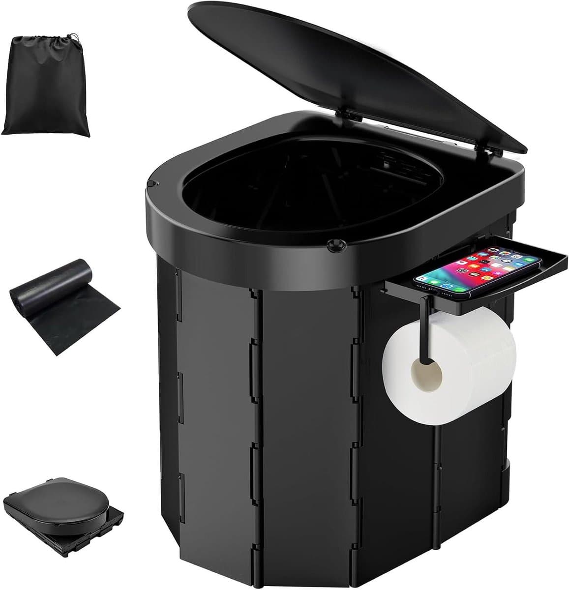 Kampeer Toilet - Draagbaar Potty - Outdoor Activiteiten - Inklapbaar Ontwerp - Tot 180 kg - Zwart