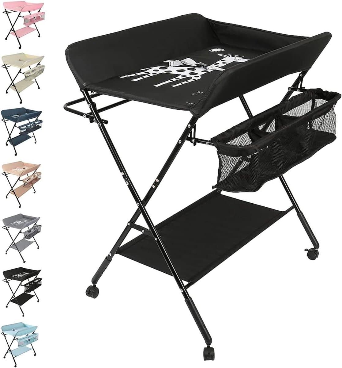 Baby Commode - Luiertafel Verschoontafel - Babyverzorging Thuis - Inklapbaar en Verrijdbaar - 80 x 66 x 98 cm - Zwart