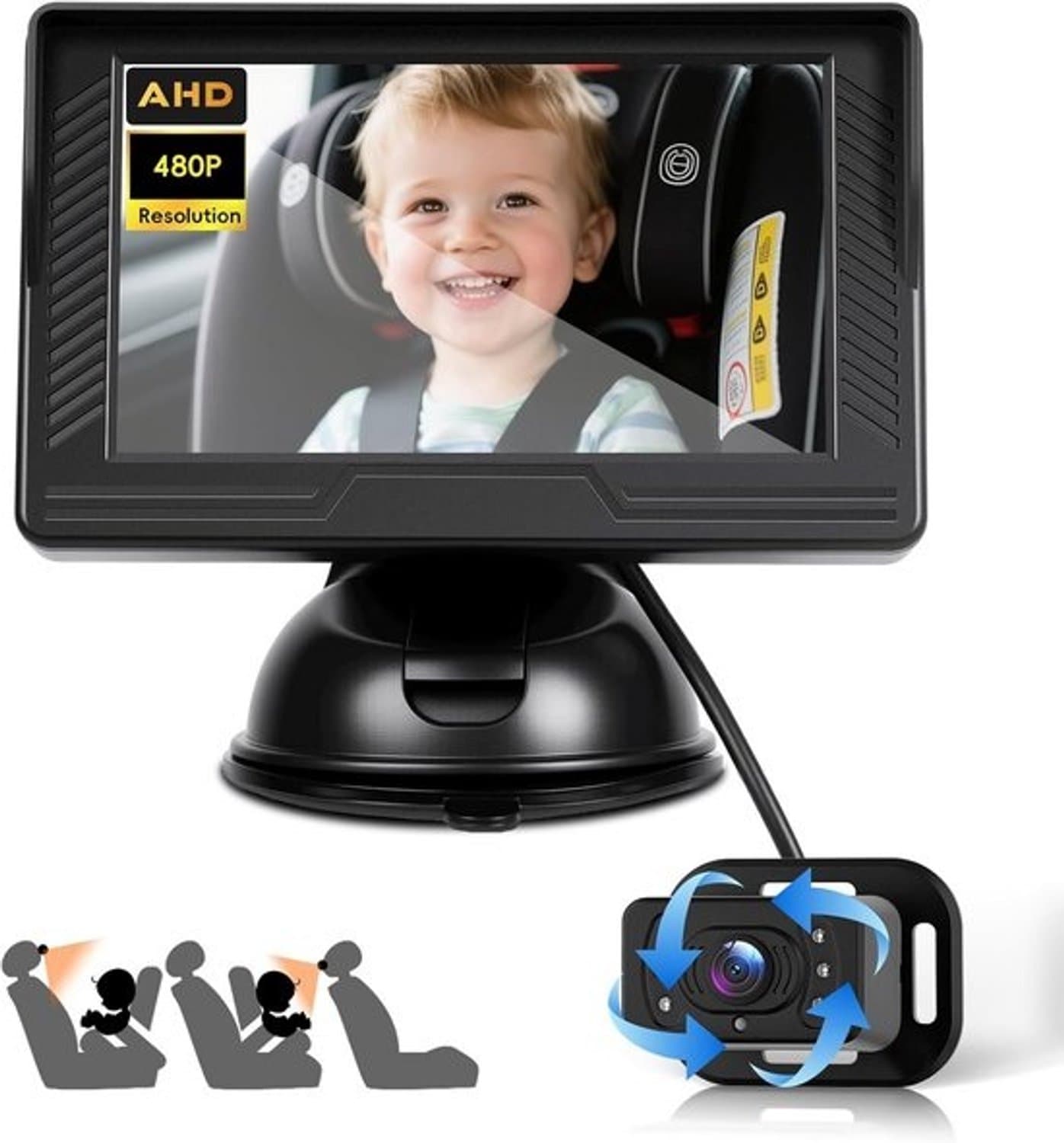 Babyautomonitor met HD-camera en 4,3 inch beeldscherm voor kinderzitjes en veiligheid