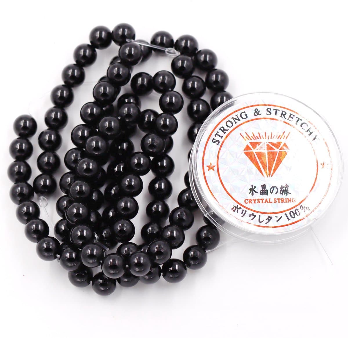 Fukugems kralen met rekkoord voor het maken van sieraden Losse stenen kralen voor doe-het-zelf Energiestenen helende armband 6 mm = 128 stuks en 1 rol koord Onyx 6 mm
