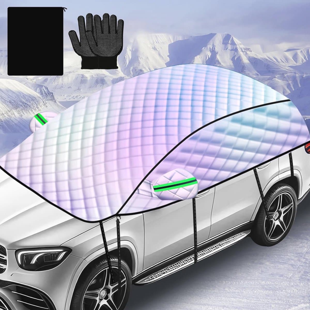 Magnetische auto voorruit buitenhoes - winterbeschermer voor ijs en sneeuw met zijspiegelcovers