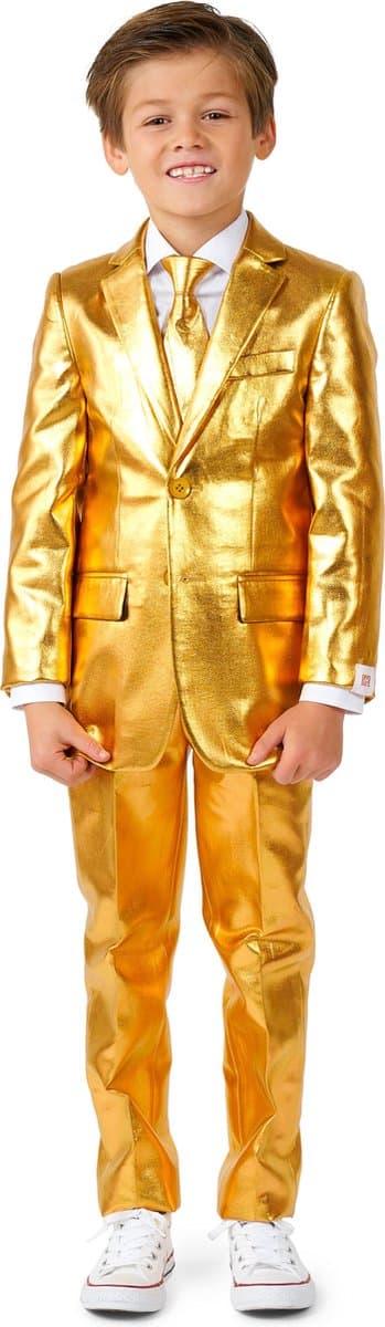OppoSuits BOYS Groovy Gold - Jongens Pak - Kerstpak - Carnavalskleding - Kerst - Kostuum - Goud - Maat EU 122/128