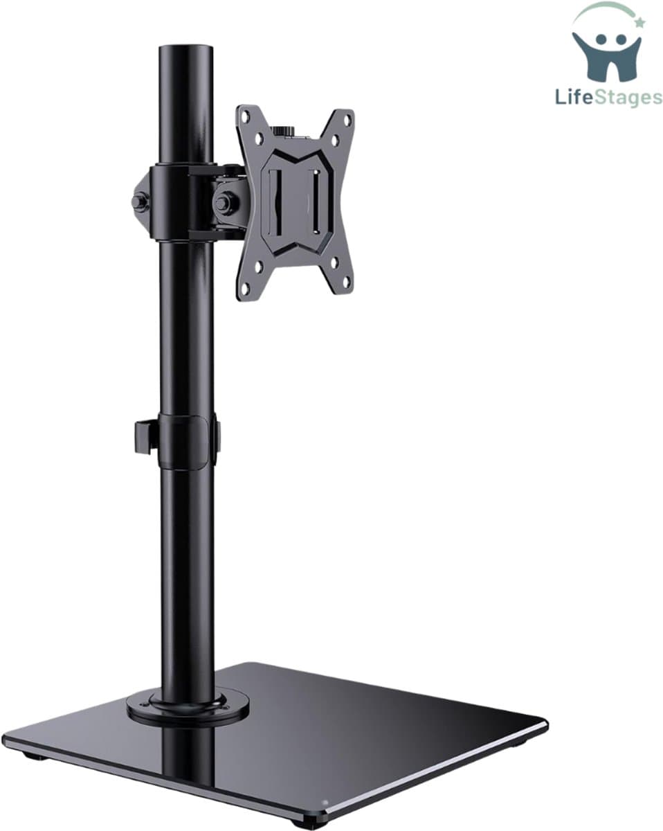 LifeStages - Monitor Arm 1 Scherm - Monitorstandaard Voor 13“ - 32” - Full Motion Scherm Met Stevige Constructie Monitorhouder Met Verstelbare Kantelhoek In ±45° Roteren ±45° Draaibaar 360° Vesa 75/100mm Gewicht Max 8kg - Zwart