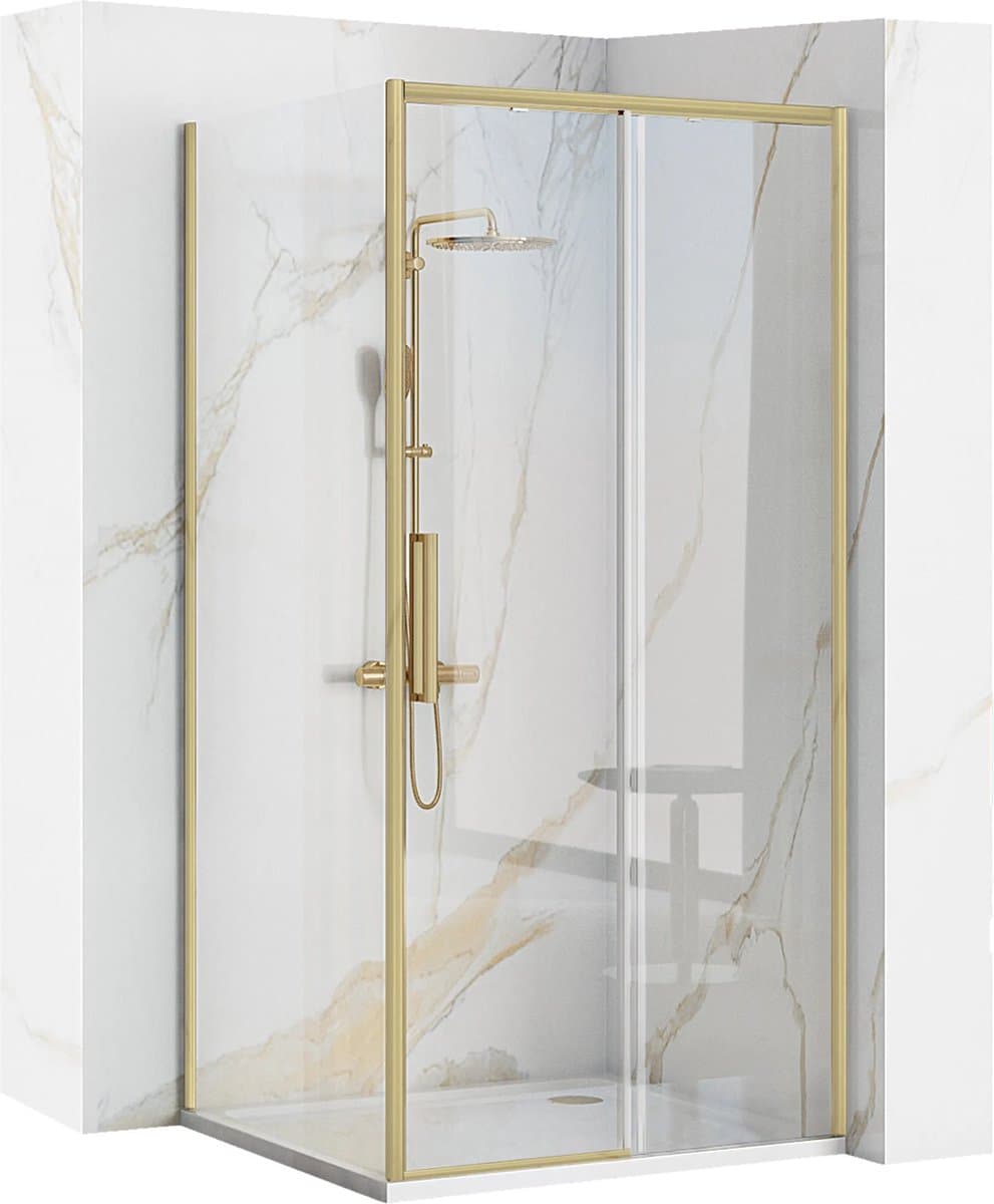 Rea Rapid Slide - Hoekdouchecabine - Geborsteld Goud - 110X100 Rechthoek - 110X100X195Cm