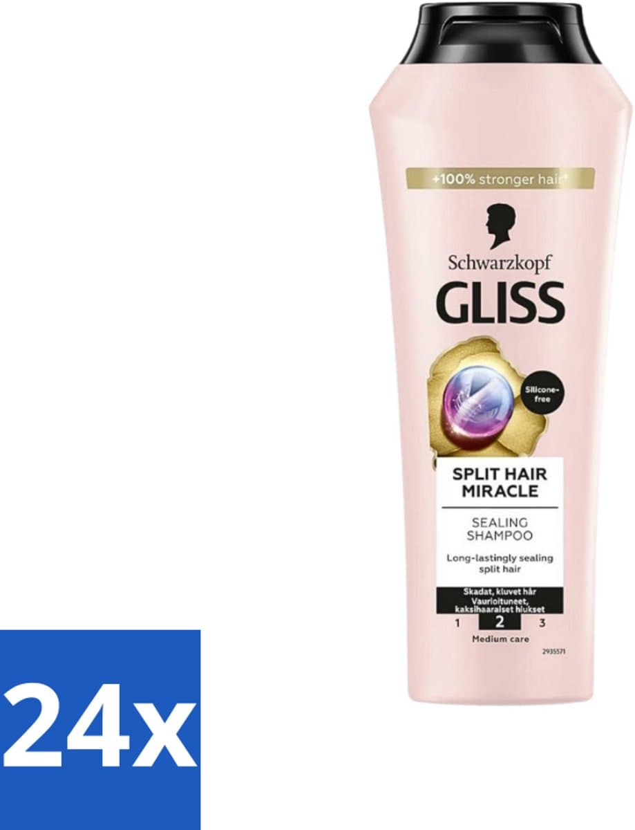 Gliss-Kur - Shampoo - Split Hair Miracle - Herstelt Gespleten Haarpunten - 400 ml - Voordeelverpakking - 24 stuks