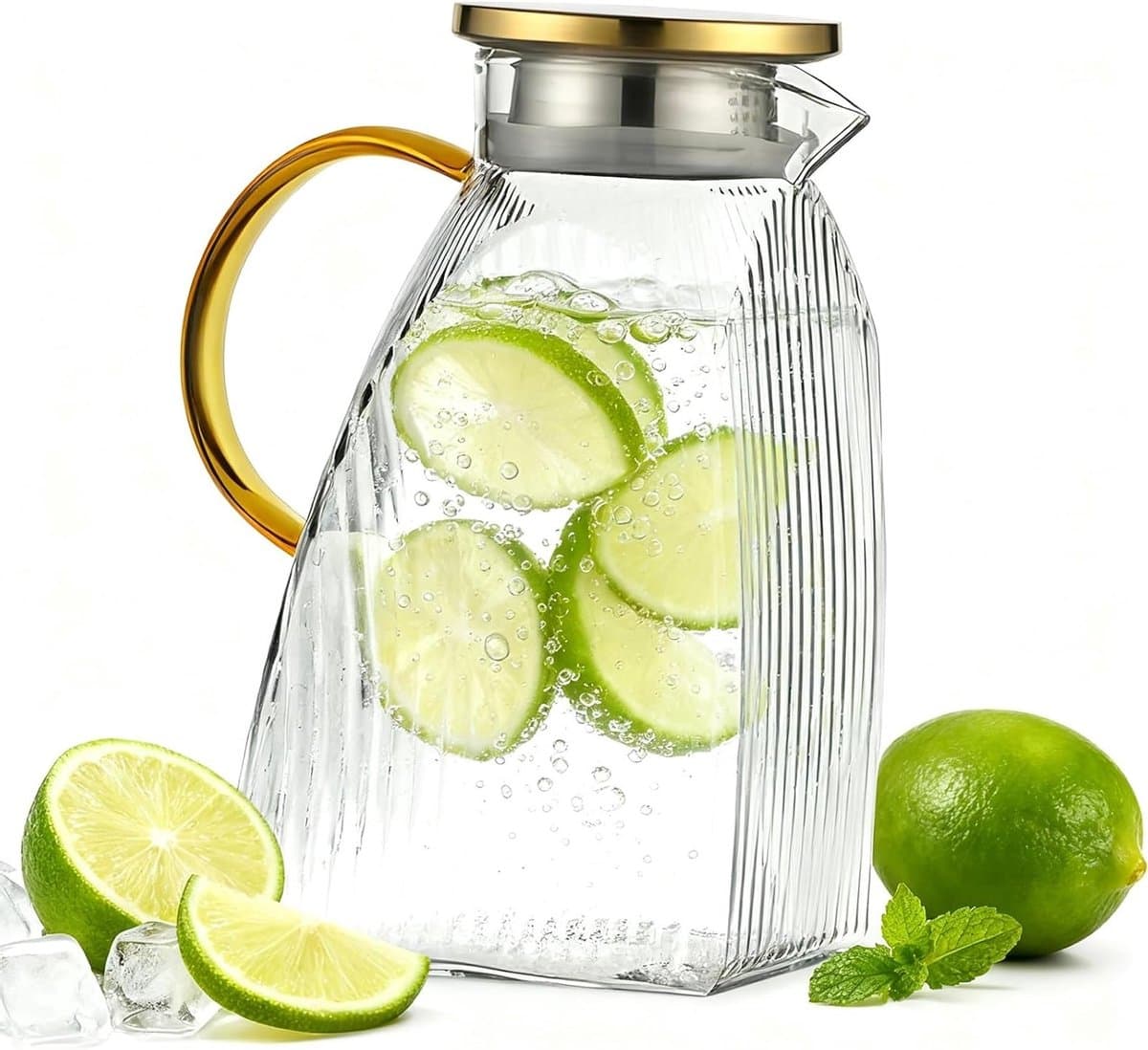 Elegante Glazen Decanteerder met Deksel, 1.8L Waterkan voor Koelkast, Ideaal voor Dranken zoals Koffie, Melk en Sap