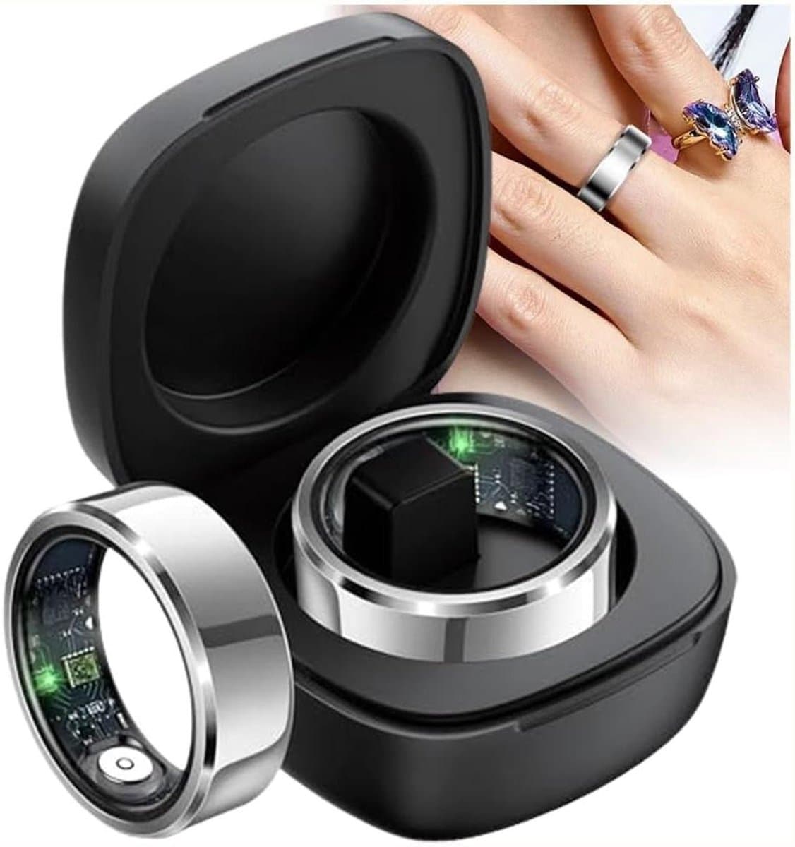 Smart Ring Fitness Tracker - Gezondheidsring Pedometer - Activiteiten Monitoren - IP68 Waterdicht - 5-7 Dagen Batterij - Zilver