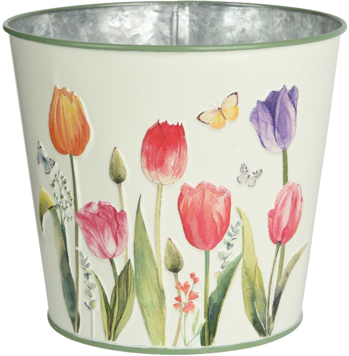 OttoSimon bloempot zink buiten kleurrijk rond 13,3 cm decoratie.