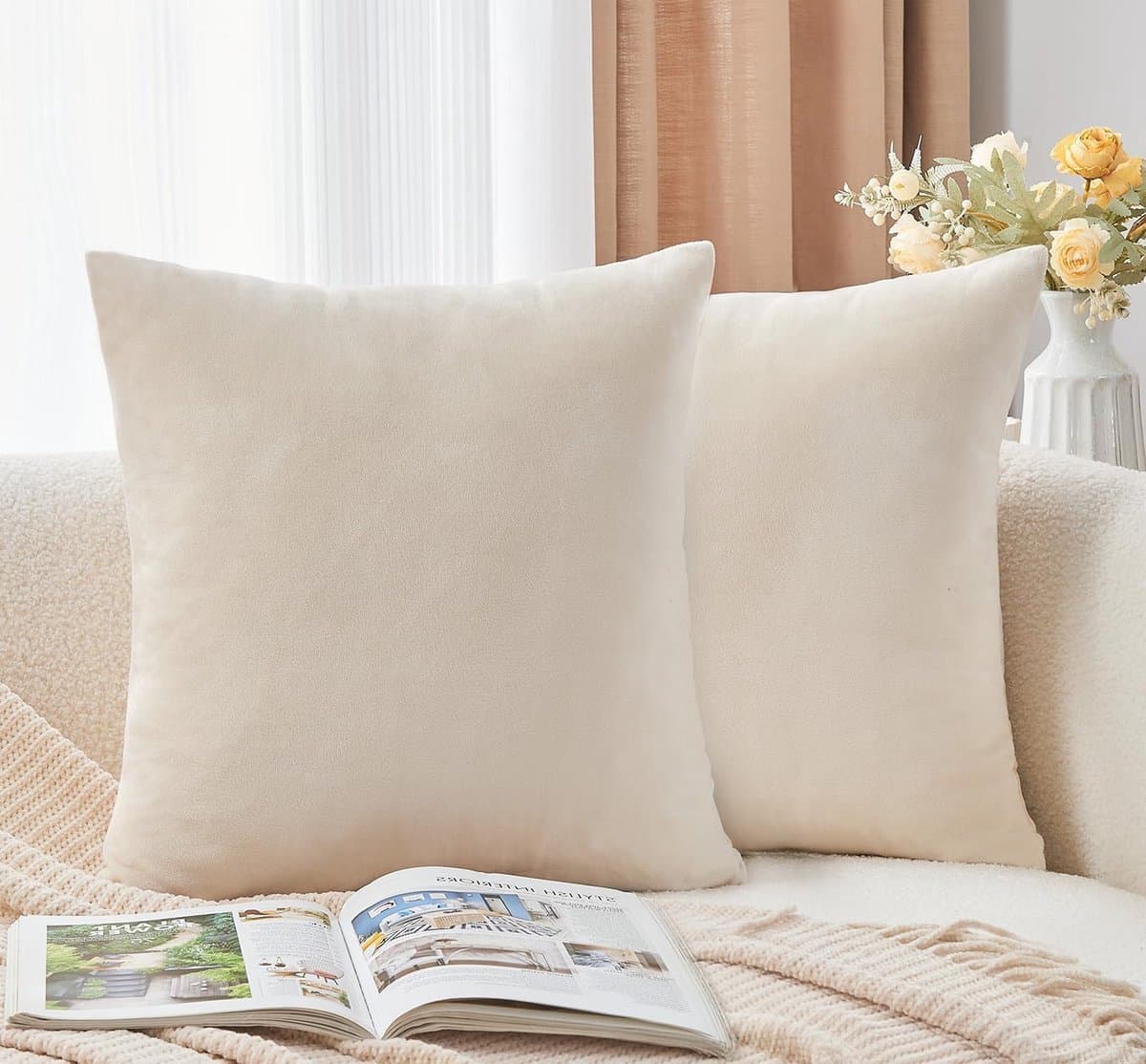 Decoratieve Kussenslopen - Zachte Fluweel - Bank en Stoel - Onzichtbare Rits - 40x40cm - Neutraal Beige