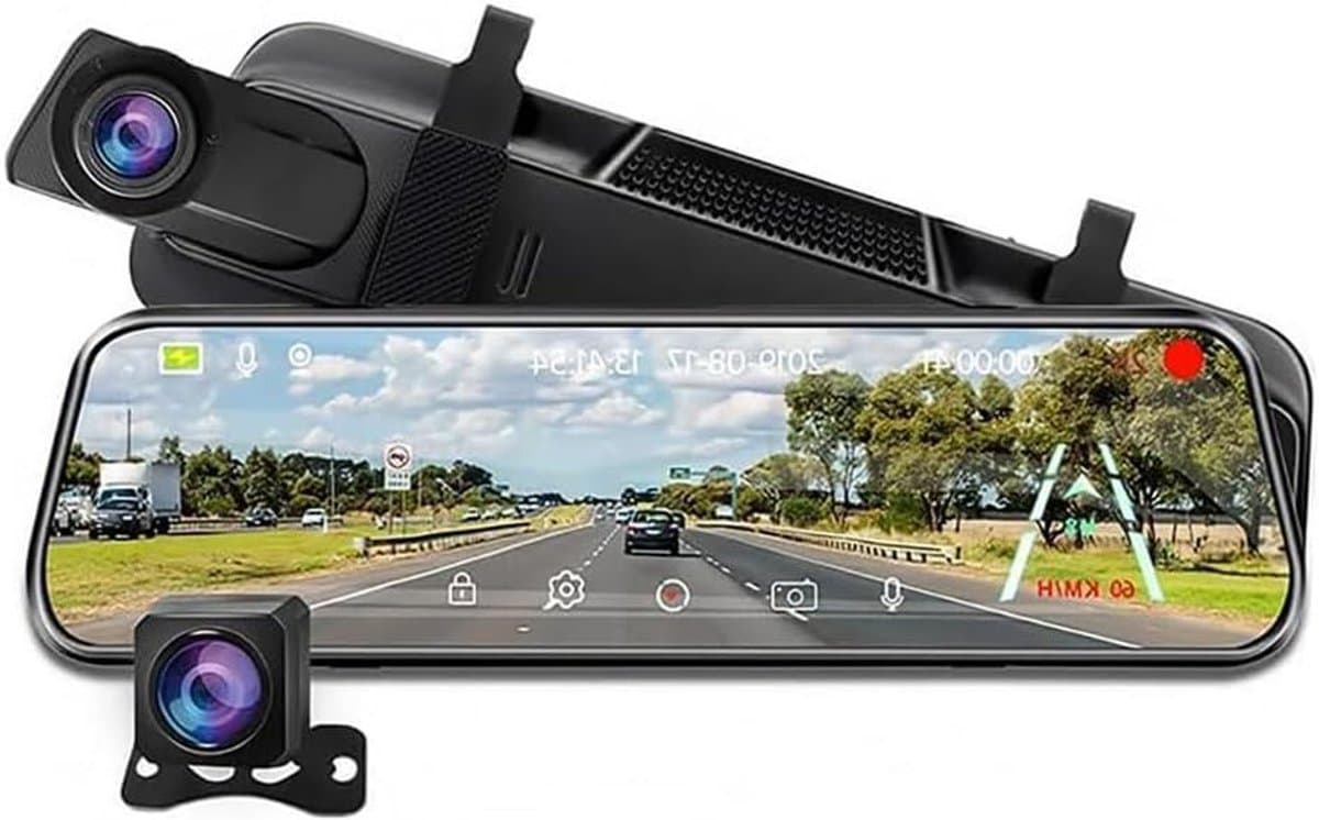Spiegel Dashcam - Achteruitrij Camera - Veilig Rijden - Dubbele Opname - 10 inch Touchscreen - Zwart