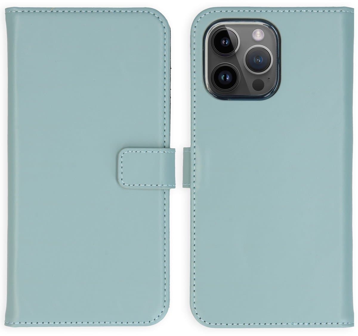 Selencia Hoesje - Geschikt voor Apple iPhone 15 Pro Max - Echt Lederen Bookcase - Air Blue
