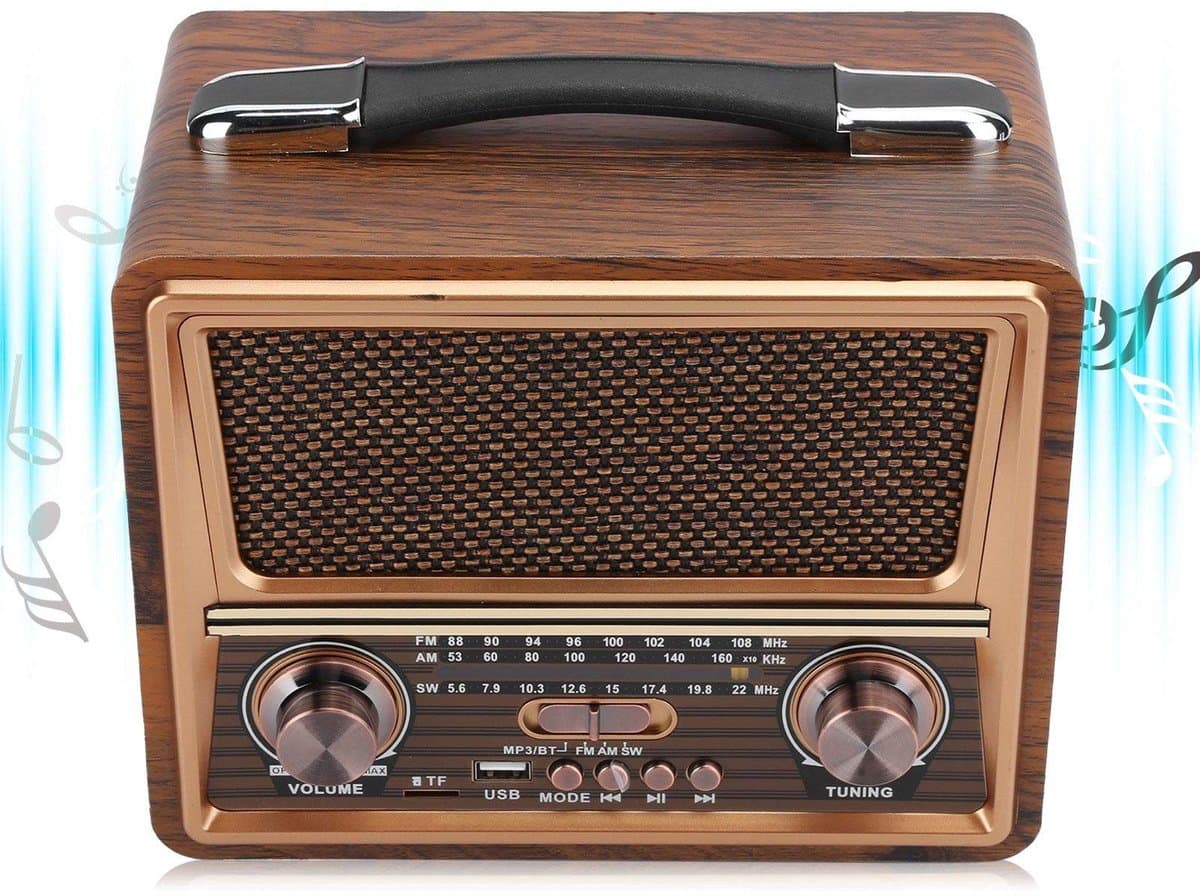 Store_8 - Draagbare FM/AM/SW-radio - Bluetooth-luidspreker - Professionele radio met oplaadbare batterij - Houten radio - Geschikt voor thuis en on...