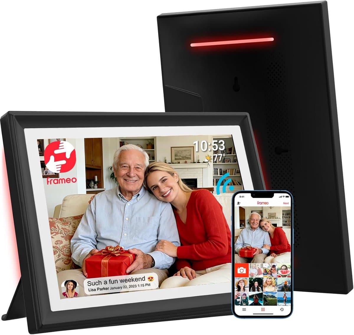 Digitale Fotolijst - WiFi Frame - Herinneringen Delen - Geïntegreerd Sfeerlicht - 10.1 Inch HD - Zwart