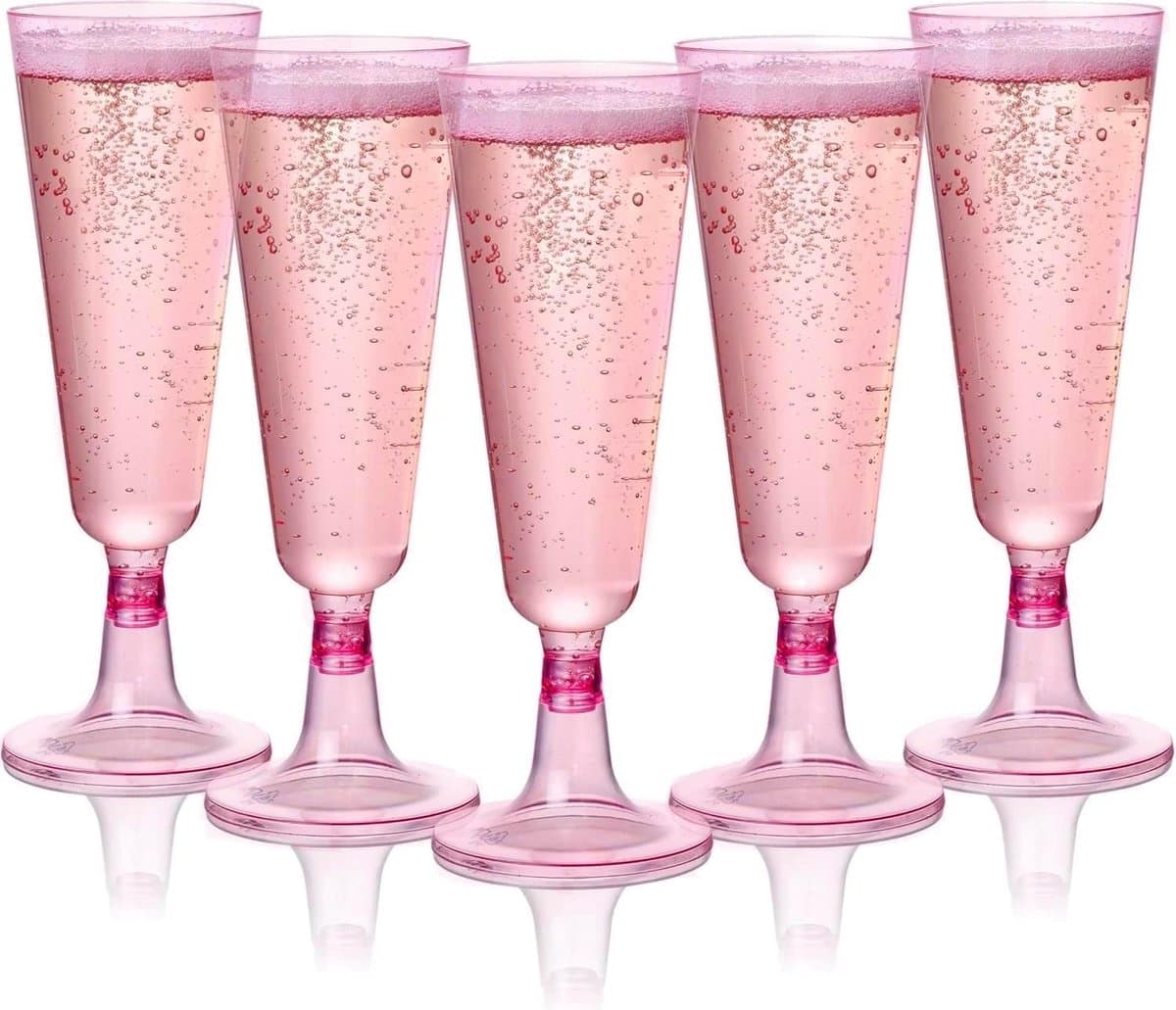 OLOEY Set van 25 luxe roze plastic champagneglazen-perfect voor bruiloften-verjaardagen en feesten-150 ml-herbruikbare plastic champagneglazen-elegante plastic glazen-ook geschikt voor cocktails en desserts
