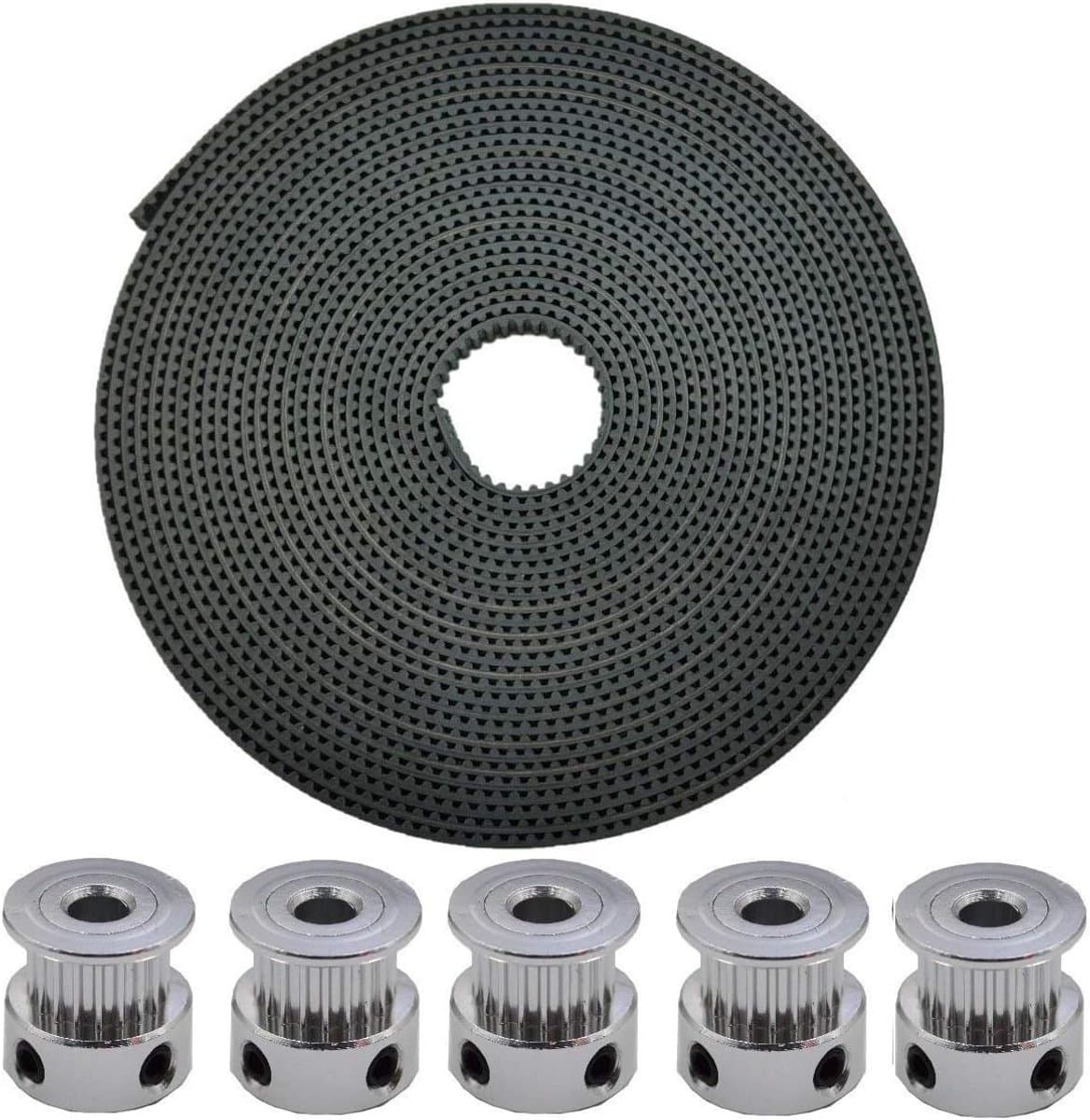 5 Meter GT2 Tandriem (2mm Pitch, 6mm Breed) met 5x 16 Tanden Aluminium Tandwielen voor 3D-Printer