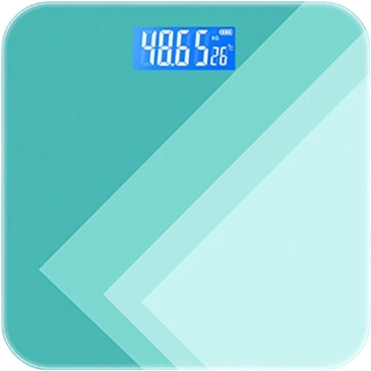 Digitale Personenweegschaal - Lichaamsweegschaal Fitness - Gezondheid Monitoren - Gehard Glas Oppervlak - 26x26cm - Groen