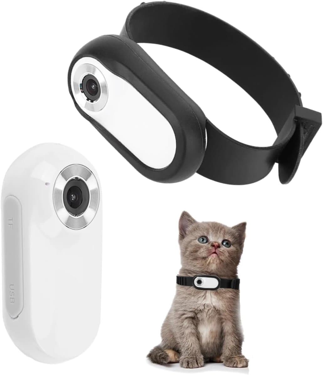 Huisdier Camera - Halsband Camera - Huisdier Monitoren - 1080P Groothoek - 62x31x21mm - Wit