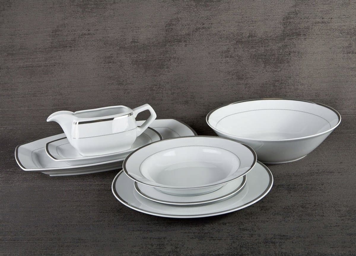 Marcello Zilveren Servies 22 Delig voor 6 Personen - Elegant Wit met Zilverdecor