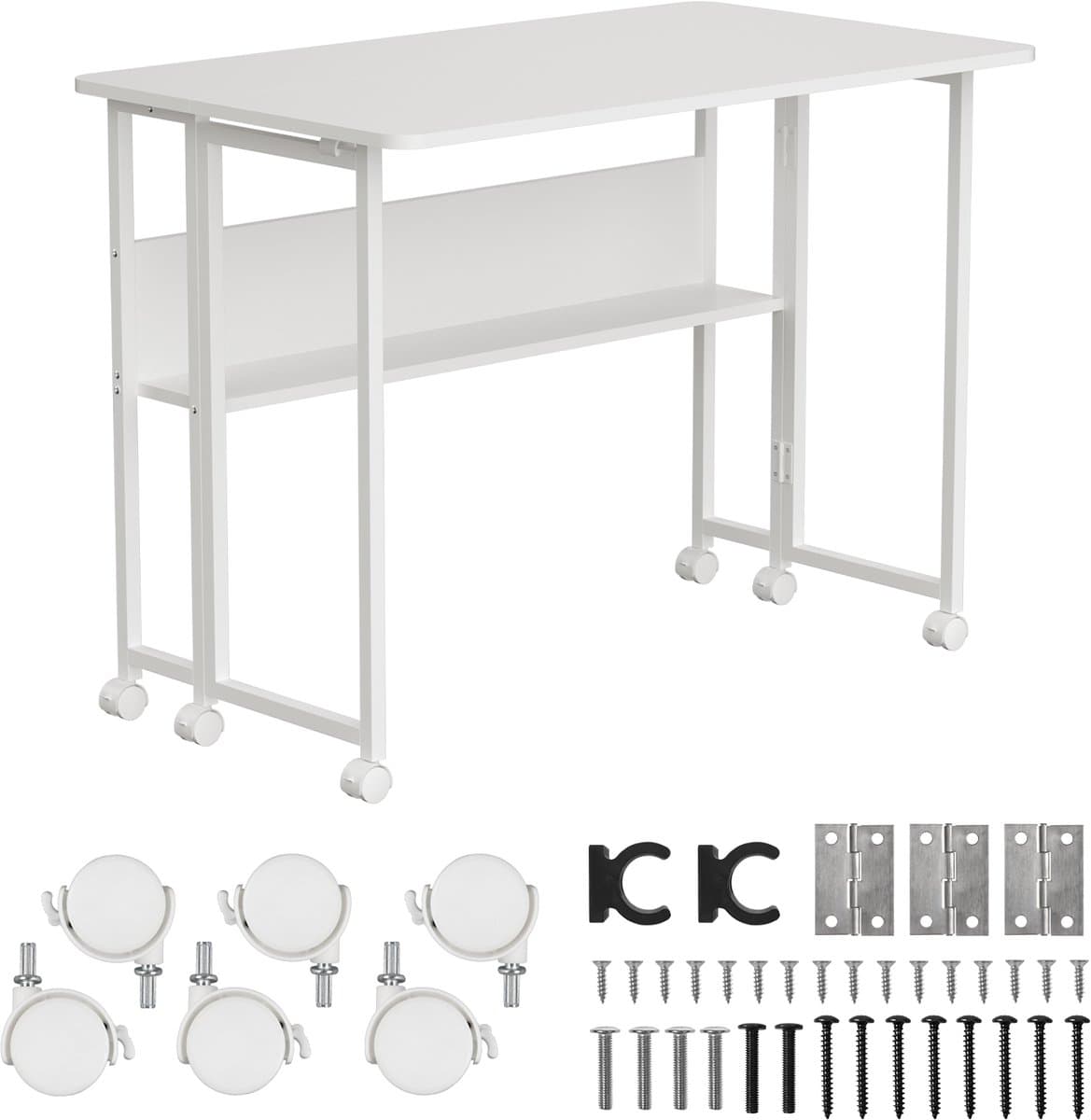 Maclean - Inklapbaar bureau - verrijdbaar - blad 100x58cm, max. 50kg, MC-126 W - Wit