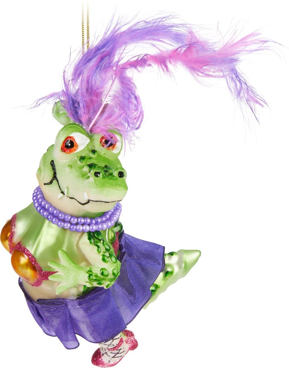 BRUBAKER Crocodile Lady - Handgeschilderde Glazen Kerstbal - Handgeblazen Kerstversiering - Grappige Kersthanger - Kerstboom Decoratie - 17cm