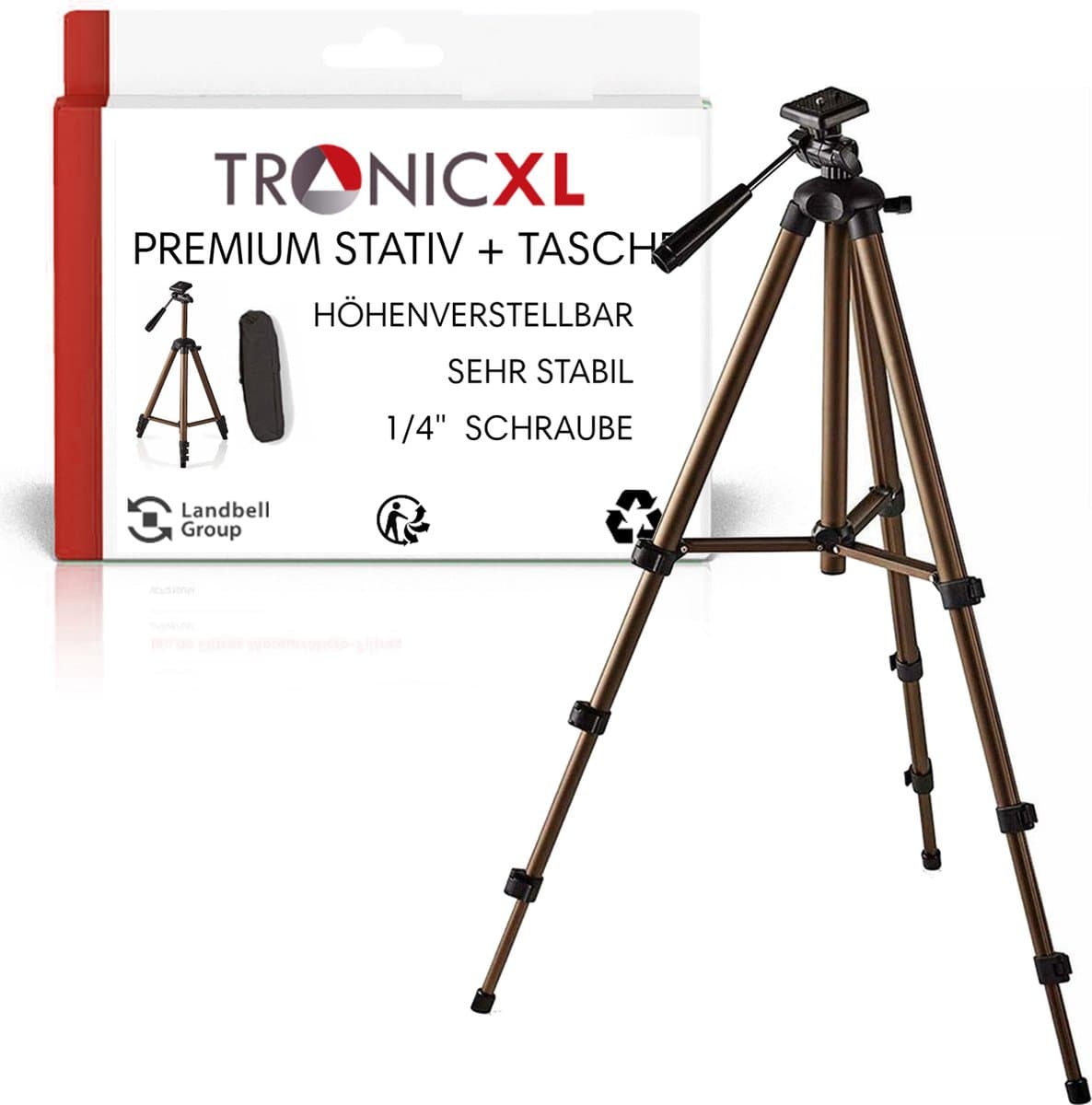 TronicXL 360° Tripod 21 camerastatief universeel 1/4 inch - 130 cm voor DSLR camera - geschikt voor Casio, Exilim, en meer - Cam statief