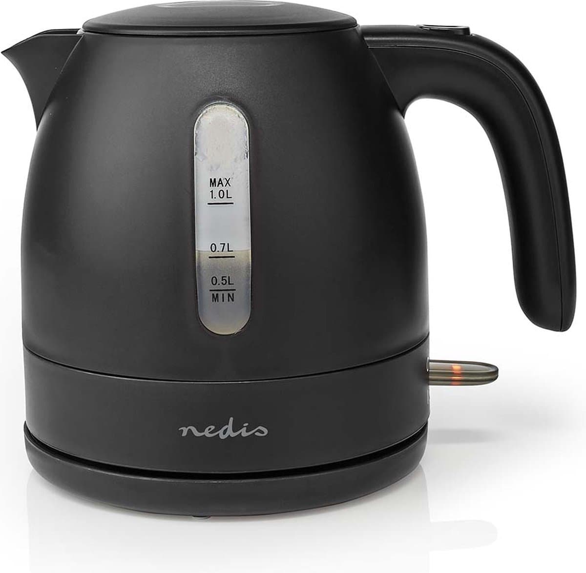 Nedis Waterkoker - 1.0 l - Kunststof - Zwart - 360 graden draaibaar - Verborgen verwarmingselement - Strix-controller - Droogkookbeveiliging