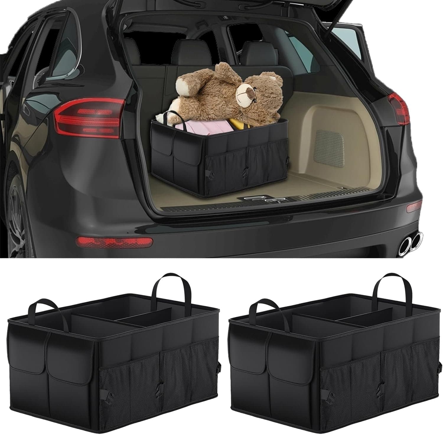 SnelShoppen - 2 Stuks Auto Kofferbak Organizer, Waterdichte Opbergbox voor Auto, Vouwbare Auto Accessoires Geschikt voor Alle Voertuigen