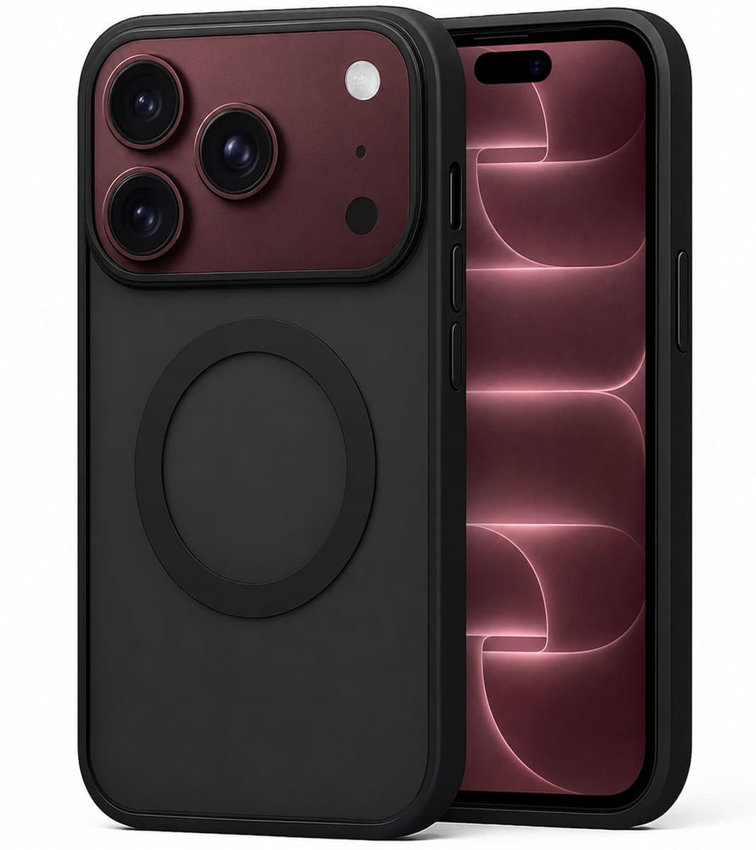Hoesje geschikt voor iPhone 17 Pro - Geschikt voor Magsafe - Shock Proof Case – Mat Zwart