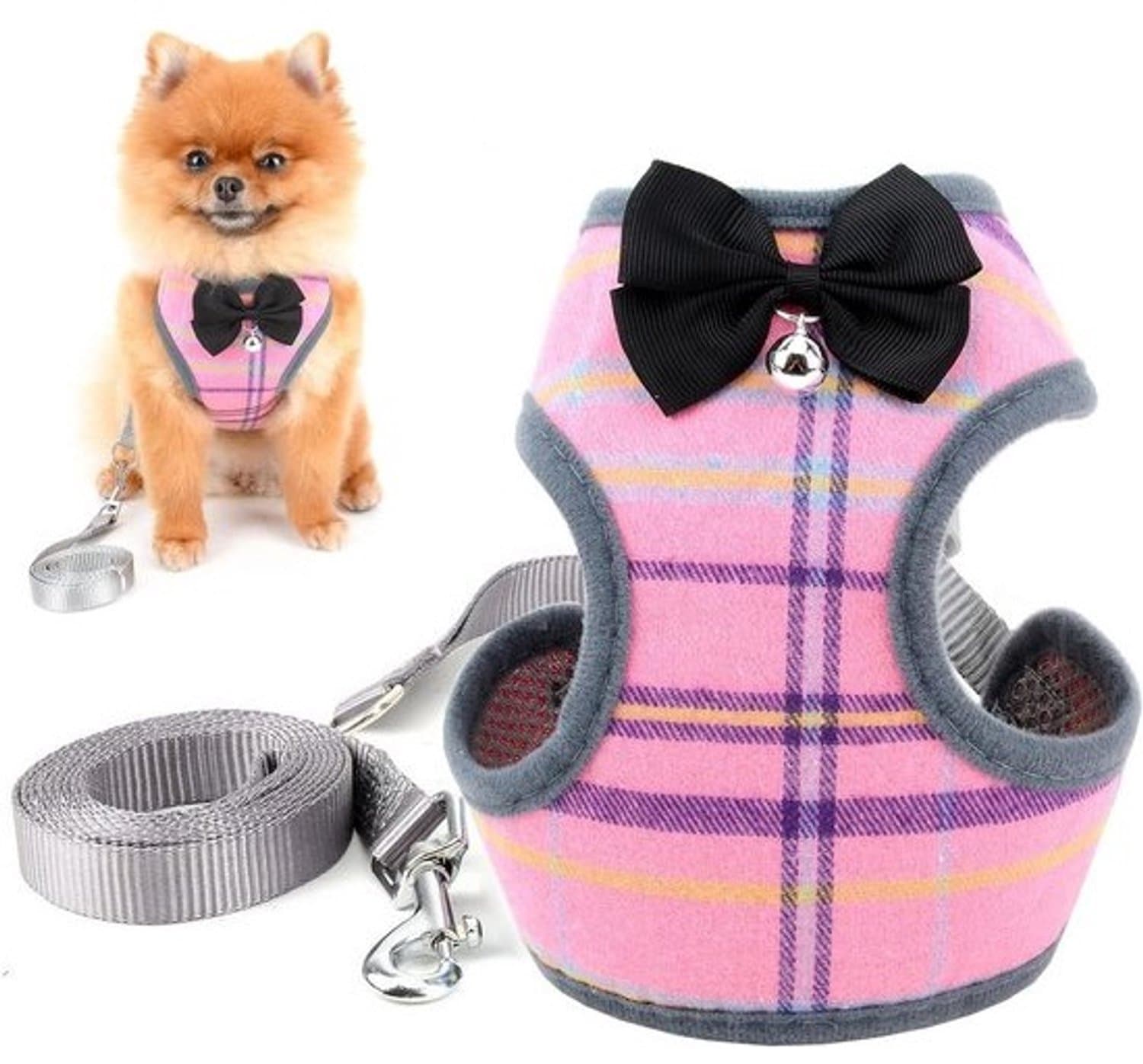 Honden Harnas - Hondentuigje Kat - Wandelen en Training - Ontsnappingsbewijs Ontwerp - Borst 35-50cm - Roze Plaid