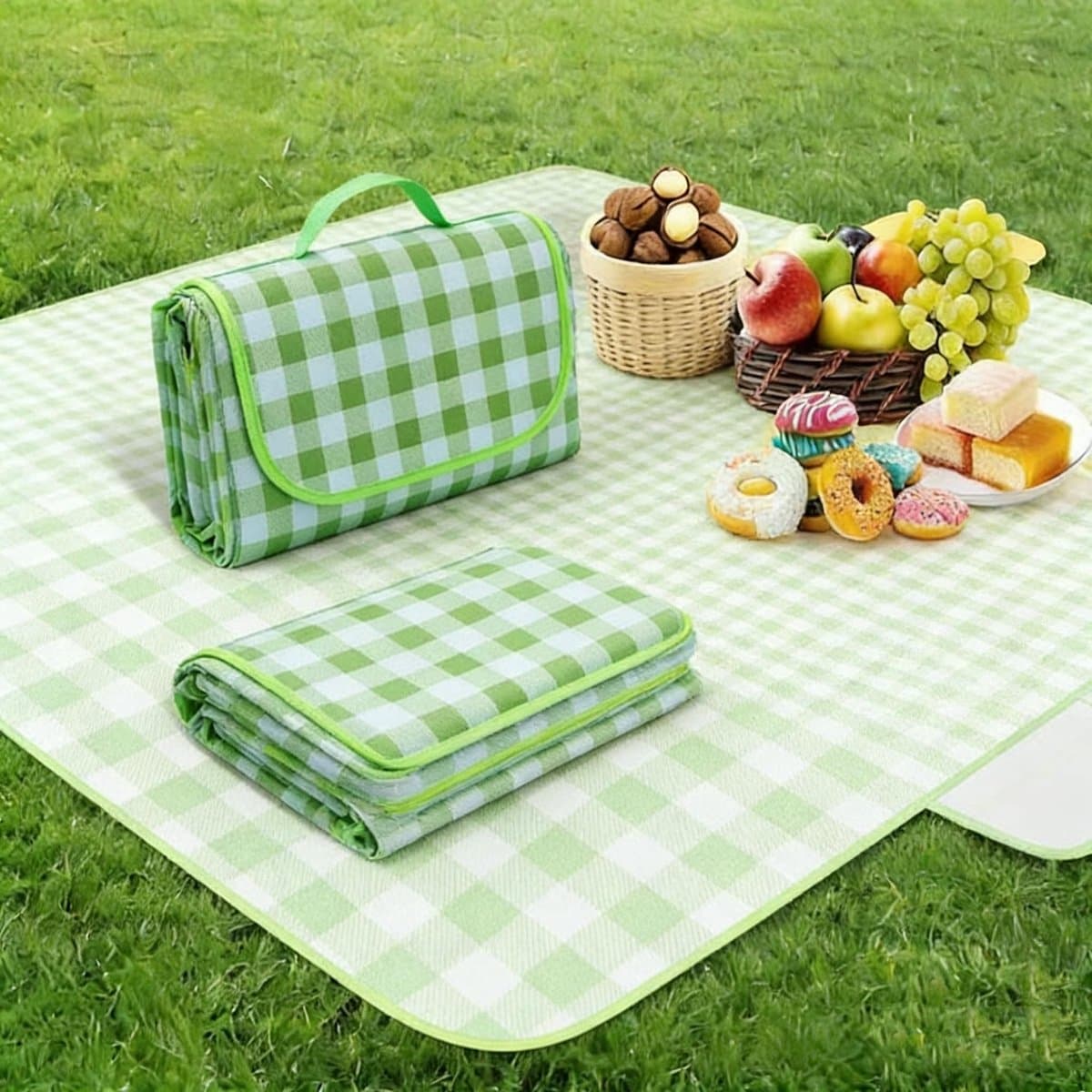 Casalora Picknickkleed 200x200 cm – Waterdicht Picknickkleed met Handvat – Opvouwbare Picknickdeken voor Strand, Camping, Park en Tuin – Groen