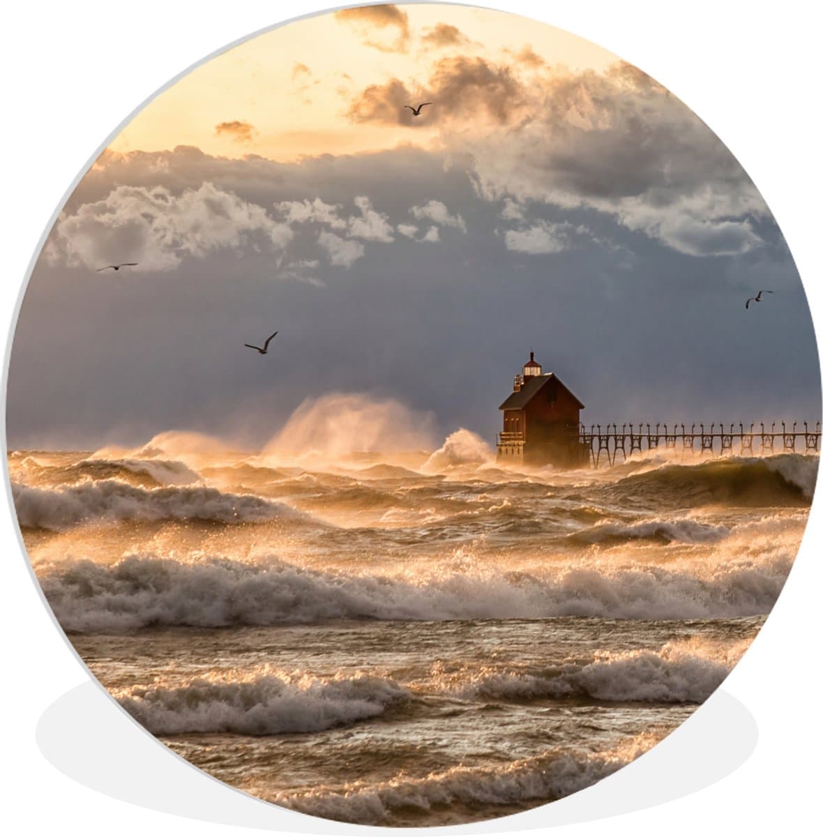 WallCircle - Wandcirkel ⌀ 90 - Oceaan - Zon - Huis - Ronde schilderijen woonkamer - Wandbord rond - Muurdecoratie cirkel - Kamer decoratie binnen - Wanddecoratie muurcirkel - Woonaccessoires