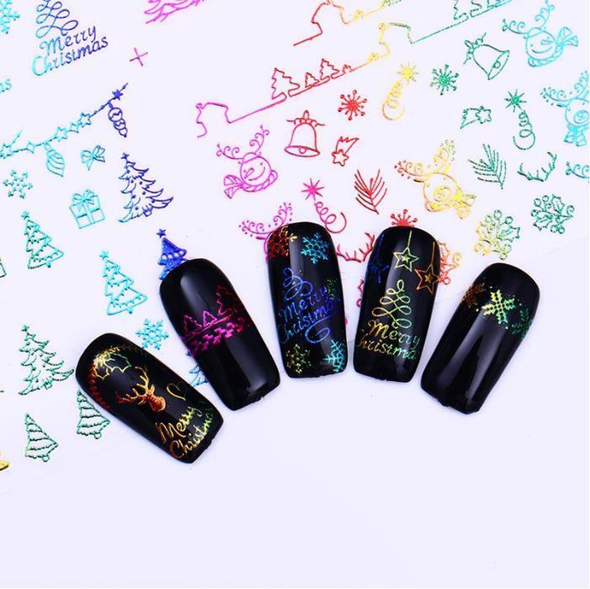 Kerst Nagelstickers - Kerstmis Nagel Stickers - Christmas Nail Art - Nagel Decoratie - Nagelversiering - Nageldecoratie - 3D Nail Vinyls - French Manicure Stickers - Regenboog Kerstslingers