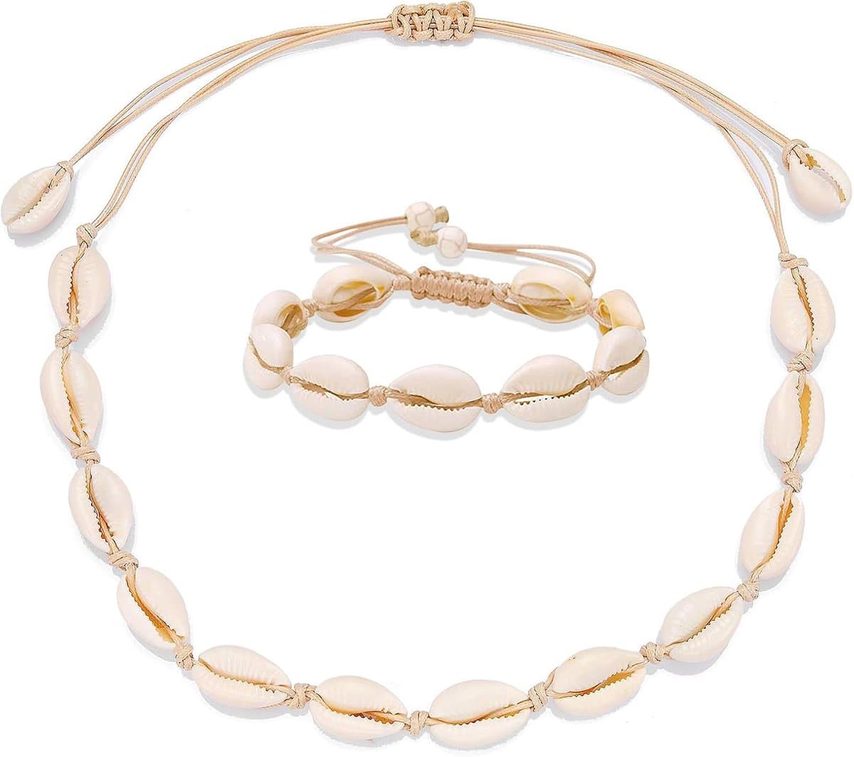 Schelparmbanden Set van 2 - Verstelbare Schelpenketting - Bohemian Stijl - Perfect voor op het Strand - SnelShoppen