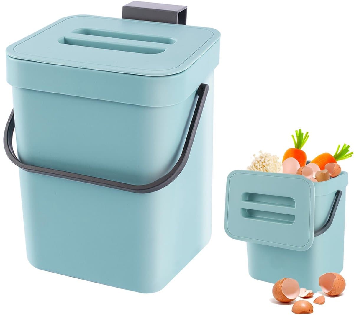 Kleine Compostbak 3 Liter - Hangende Keuken Afvalbak met Deksel - Bio Afvalcontainer voor GFT Afval en Etensresten - Compacte Aanrecht Afvalemmer voor Binnengebruik - Ruimtebesparende Compostemmer - Blau