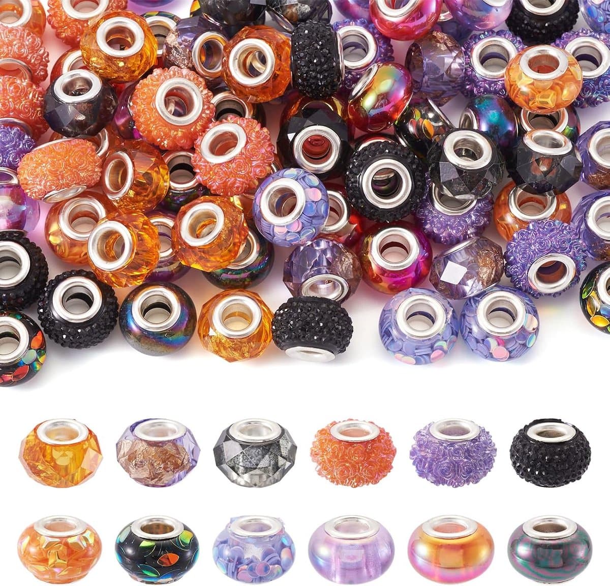 72 Stuks Halloween Europese Kralen Diverse Hars Rondelle Groot Gat Spacer Kraal Voor Diy Armband Ketting Oorbel Sieraden Maken