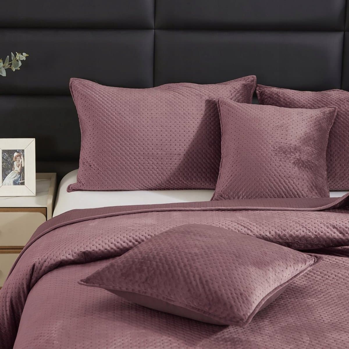 Luxe Velours Sprei Maya 200x220cm - Poederdonker Geometrisch