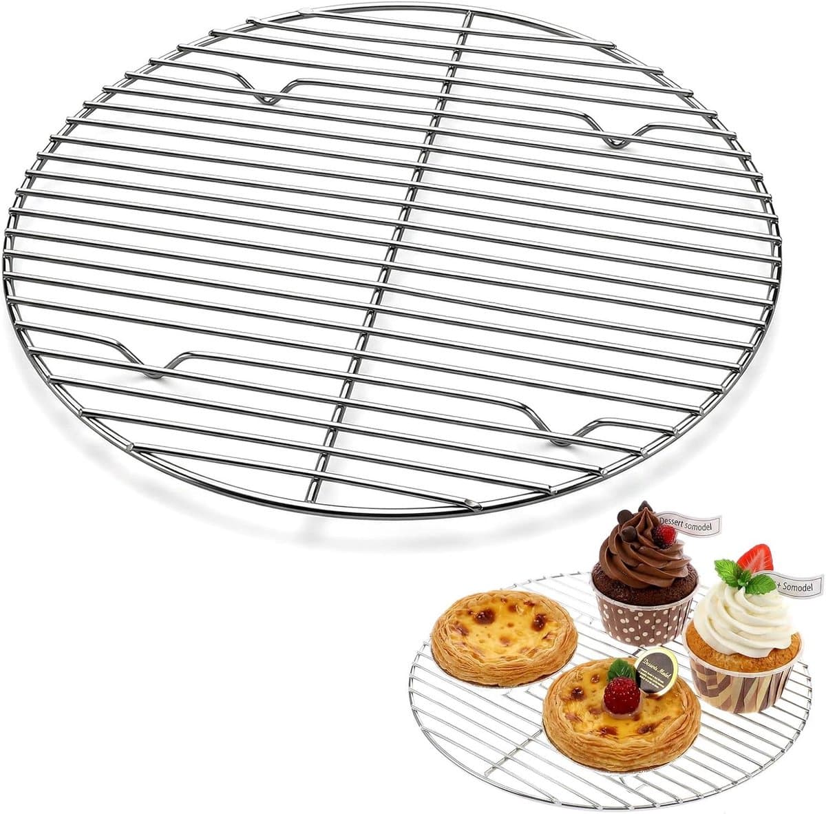 Ronde Koelrooster van RVS voor Stoominzet, Airfryer en Oven - Ideaal voor Bakken en Grillen, 22 cm