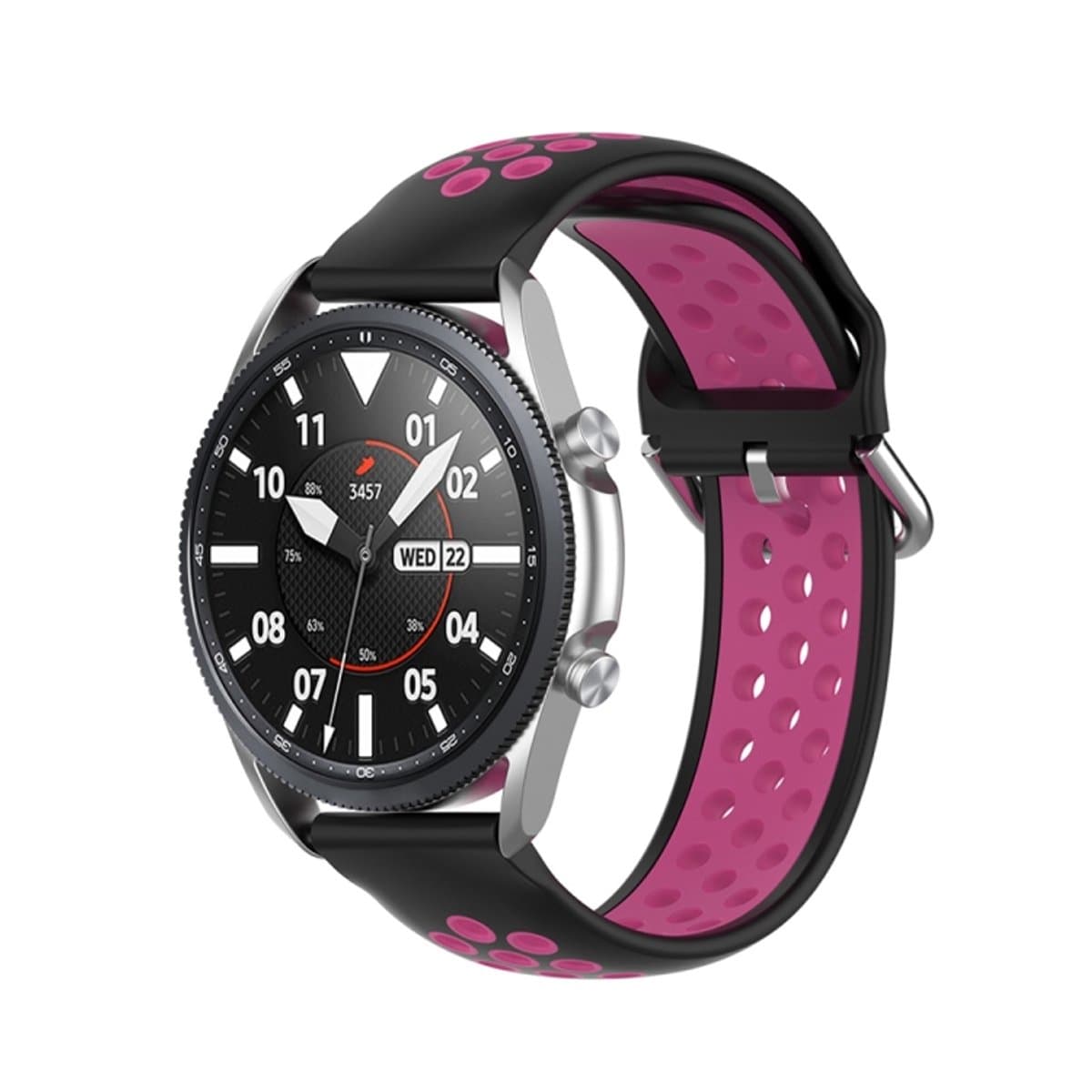 Voor Galaxy Watch 3 45 mm siliconen sport tweekleurige band, maat: 22 mm (zwarte roos)